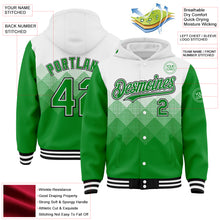 Загрузить изображение в средство просмотра галереи, Custom White Grass Green-Black Gradient Square Shape 3D Pattern Design Bomber Full-Snap Varsity Letterman Hoodie Jacket
