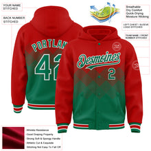 Charger l&#39;image dans la galerie, Custom Red Kelly Green-White Gradient Square Shape 3D Pattern Design Bomber Full-Snap Varsity Letterman Hoodie Jacket
