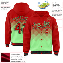 Charger l&#39;image dans la galerie, Custom Red Pea Green-Black Gradient Square Shape 3D Pattern Design Bomber Full-Snap Varsity Letterman Hoodie Jacket
