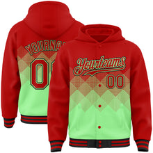 Charger l&#39;image dans la galerie, Custom Red Pea Green-Black Gradient Square Shape 3D Pattern Design Bomber Full-Snap Varsity Letterman Hoodie Jacket
