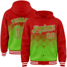 Загрузить изображение в средство просмотра галереи, Custom Red Aurora Green-White Gradient Square Shape 3D Pattern Design Bomber Full-Snap Varsity Letterman Hoodie Jacket
