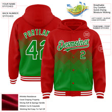 Charger l&#39;image dans la galerie, Custom Red Grass Green-White Gradient Square Shape 3D Pattern Design Bomber Full-Snap Varsity Letterman Hoodie Jacket
