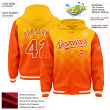 Загрузить изображение в средство просмотра галереи, Custom Gold Orange-White Gradient Square Shape 3D Pattern Design Bomber Full-Snap Varsity Letterman Hoodie Jacket
