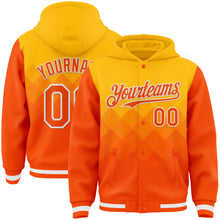 Загрузить изображение в средство просмотра галереи, Custom Gold Orange-White Gradient Square Shape 3D Pattern Design Bomber Full-Snap Varsity Letterman Hoodie Jacket
