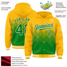 Загрузить изображение в средство просмотра галереи, Custom Gold Grass Green-White Gradient Square Shape 3D Pattern Design Bomber Full-Snap Varsity Letterman Hoodie Jacket
