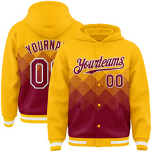 Charger l&#39;image dans la galerie, Custom Gold Maroon-White Gradient Square Shape 3D Pattern Design Bomber Full-Snap Varsity Letterman Hoodie Jacket
