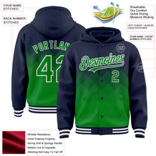 Загрузить изображение в средство просмотра галереи, Custom Navy Grass Green-White Gradient Square Shape 3D Pattern Design Bomber Full-Snap Varsity Letterman Hoodie Jacket
