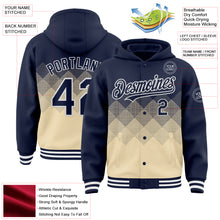 Charger l&#39;image dans la galerie, Custom Navy Cream-White Gradient Square Shape 3D Pattern Design Bomber Full-Snap Varsity Letterman Hoodie Jacket
