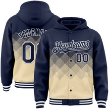 Charger l&#39;image dans la galerie, Custom Navy Cream-White Gradient Square Shape 3D Pattern Design Bomber Full-Snap Varsity Letterman Hoodie Jacket
