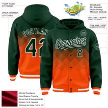 Charger l&#39;image dans la galerie, Custom Green Orange-White Gradient Square Shape 3D Pattern Design Bomber Full-Snap Varsity Letterman Hoodie Jacket
