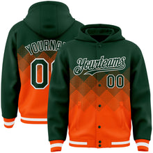 Charger l&#39;image dans la galerie, Custom Green Orange-White Gradient Square Shape 3D Pattern Design Bomber Full-Snap Varsity Letterman Hoodie Jacket
