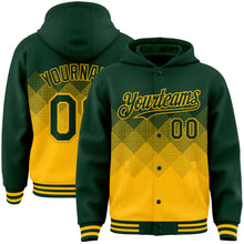 Charger l&#39;image dans la galerie, Custom Green Gold Gradient Square Shape 3D Pattern Design Bomber Full-Snap Varsity Letterman Hoodie Jacket
