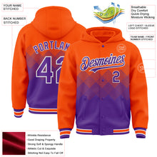 Загрузить изображение в средство просмотра галереи, Custom Orange Purple-White Gradient Square Shape 3D Pattern Design Bomber Full-Snap Varsity Letterman Hoodie Jacket
