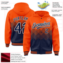 Загрузить изображение в средство просмотра галереи, Custom Orange Navy-White Gradient Square Shape 3D Pattern Design Bomber Full-Snap Varsity Letterman Hoodie Jacket
