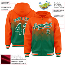 Charger l&#39;image dans la galerie, Custom Orange Kelly Green-White Gradient Square Shape 3D Pattern Design Bomber Full-Snap Varsity Letterman Hoodie Jacket
