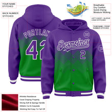 Charger l&#39;image dans la galerie, Custom Purple Grass Green-White Gradient Square Shape 3D Pattern Design Bomber Full-Snap Varsity Letterman Hoodie Jacket
