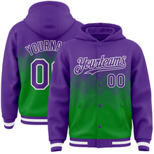 Charger l&#39;image dans la galerie, Custom Purple Grass Green-White Gradient Square Shape 3D Pattern Design Bomber Full-Snap Varsity Letterman Hoodie Jacket
