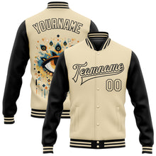 Загрузить изображение в средство просмотра галереи, Custom Cream Black Evil Eyes 3D Pattern Design Bomber Full-Snap Varsity Letterman Jacket
