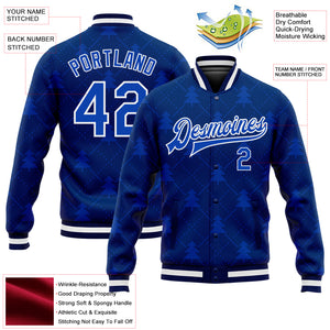 Custom Navy Thunder Blue-White Christmas 3D Bomber Full-Snap Varsity Letterman Jacket