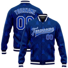 Charger l&#39;image dans la galerie, Custom Navy Thunder Blue-White Christmas 3D Bomber Full-Snap Varsity Letterman Jacket
