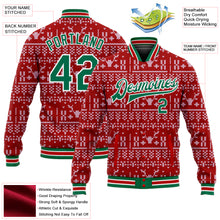 Load image into Gallery viewer, Custom Red Kelly Green-White Christmas 3D Bomber Full-Snap Varsity Letterman Jacket
