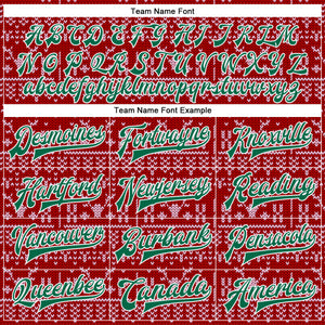 Custom Red Kelly Green-White Christmas 3D Bomber Full-Snap Varsity Letterman Jacket