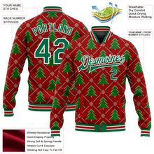 Load image into Gallery viewer, Custom Red Kelly Green-White Christmas 3D Bomber Full-Snap Varsity Letterman Jacket
