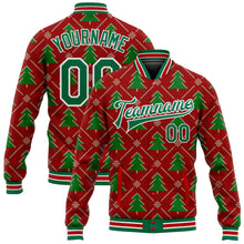 Load image into Gallery viewer, Custom Red Kelly Green-White Christmas 3D Bomber Full-Snap Varsity Letterman Jacket
