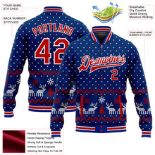 Charger l&#39;image dans la galerie, Custom Royal Red-White Christmas 3D Bomber Full-Snap Varsity Letterman Jacket
