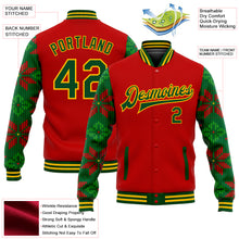 Load image into Gallery viewer, Custom Red Green-Gold Christmas 3D Bomber Full-Snap Varsity Letterman Jacket
