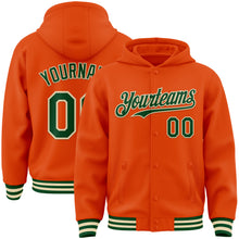 Загрузить изображение в средство просмотра галереи, Custom Orange Green-Cream Bomber Full-Snap Varsity Letterman Hoodie Jacket
