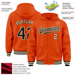 Custom Orange Black-Cream Bomber Full-Snap Varsity Letterman Hoodie Jacket