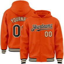 Charger l&#39;image dans la galerie, Custom Orange Black-Cream Bomber Full-Snap Varsity Letterman Hoodie Jacket
