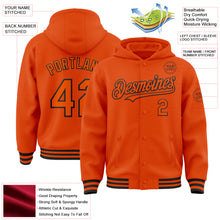 Загрузить изображение в средство просмотра галереи, Custom Orange Black Bomber Full-Snap Varsity Letterman Hoodie Jacket
