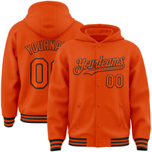 Загрузить изображение в средство просмотра галереи, Custom Orange Black Bomber Full-Snap Varsity Letterman Hoodie Jacket
