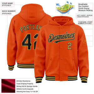 Custom Orange Black-Old Gold Bomber Full-Snap Varsity Letterman Hoodie Jacket