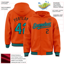 Charger l&#39;image dans la galerie, Custom Orange Teal-Black Bomber Full-Snap Varsity Letterman Hoodie Jacket
