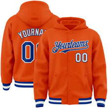 Charger l&#39;image dans la galerie, Custom Orange Royal-White Bomber Full-Snap Varsity Letterman Hoodie Jacket
