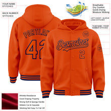 Charger l&#39;image dans la galerie, Custom Orange Navy Bomber Full-Snap Varsity Letterman Hoodie Jacket
