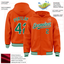 Charger l&#39;image dans la galerie, Custom Orange Kelly Green-White Bomber Full-Snap Varsity Letterman Hoodie Jacket
