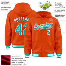 Charger l&#39;image dans la galerie, Custom Orange Aqua-White Bomber Full-Snap Varsity Letterman Hoodie Jacket
