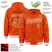 Charger l&#39;image dans la galerie, Custom Orange White-Gray Bomber Full-Snap Varsity Letterman Hoodie Jacket
