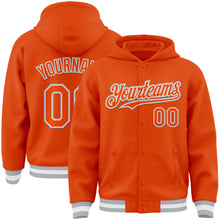 Charger l&#39;image dans la galerie, Custom Orange White-Gray Bomber Full-Snap Varsity Letterman Hoodie Jacket
