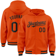 Charger l&#39;image dans la galerie, Custom Orange Black Bomber Full-Snap Varsity Letterman Hoodie Jacket
