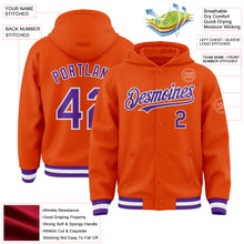 Charger l&#39;image dans la galerie, Custom Orange Purple-White Bomber Full-Snap Varsity Letterman Hoodie Jacket
