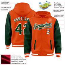 Charger l&#39;image dans la galerie, Custom Orange Green-White Bomber Full-Snap Varsity Letterman Two Tone Hoodie Jacket
