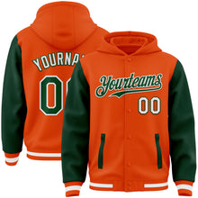 Charger l&#39;image dans la galerie, Custom Orange Green-White Bomber Full-Snap Varsity Letterman Two Tone Hoodie Jacket
