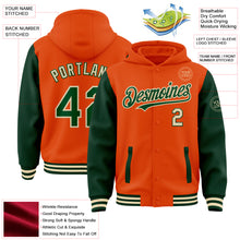 Charger l&#39;image dans la galerie, Custom Orange Green-Cream Bomber Full-Snap Varsity Letterman Two Tone Hoodie Jacket
