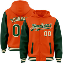 Charger l&#39;image dans la galerie, Custom Orange Green-Cream Bomber Full-Snap Varsity Letterman Two Tone Hoodie Jacket
