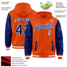 Charger l&#39;image dans la galerie, Custom Orange Royal-White Bomber Full-Snap Varsity Letterman Two Tone Hoodie Jacket
